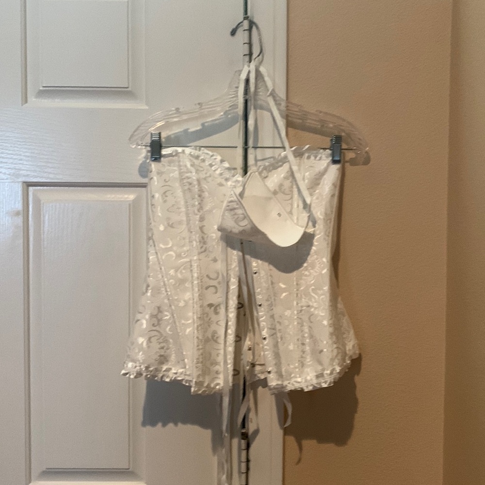 White Bustier with matching thongs
